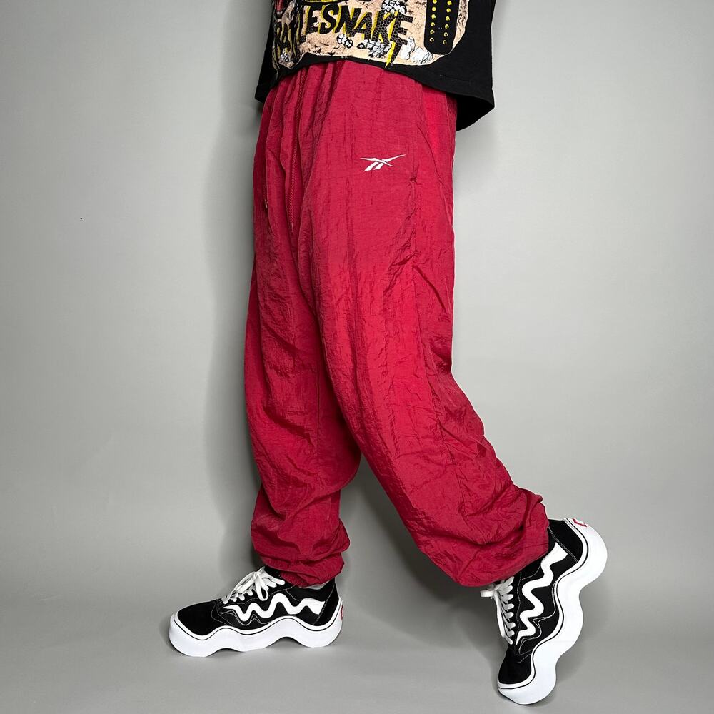 Vintage Y2K Reebok Track Pants Mens XL Crimson Red Nylon Joggers White Logo